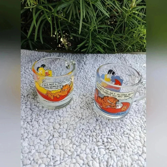 Vintage 1978 Garfield McDonald's Glass Mugs Set of 2 Jim Davis - Picture 1 of 8